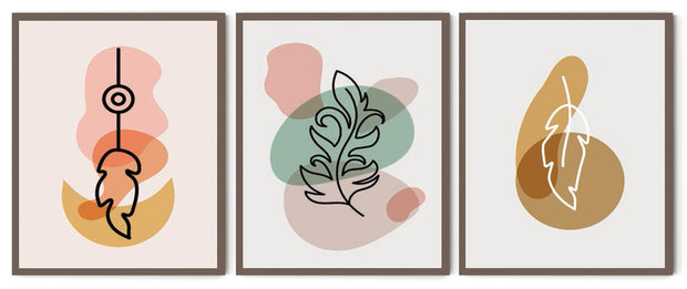 MIXED COLOUR ABSTRACT LEAF ART WITH GLASS-SET OF 3