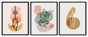 MIXED COLOUR ABSTRACT LEAF ART WITH GLASS-SET OF 3