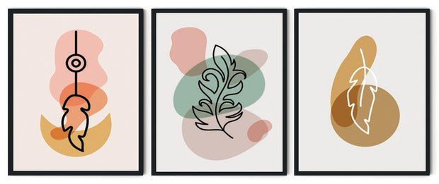 MIXED COLOUR ABSTRACT LEAF ART WITH GLASS-SET OF 3
