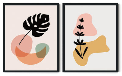 BURNT ORANGE SET OF 2 FRAMED ABSTRACT PAINTING WITH GLASS-SET OF 2
