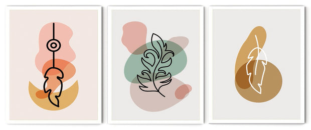 MIXED COLOUR ABSTRACT LEAF ART WITH GLASS-SET OF 3