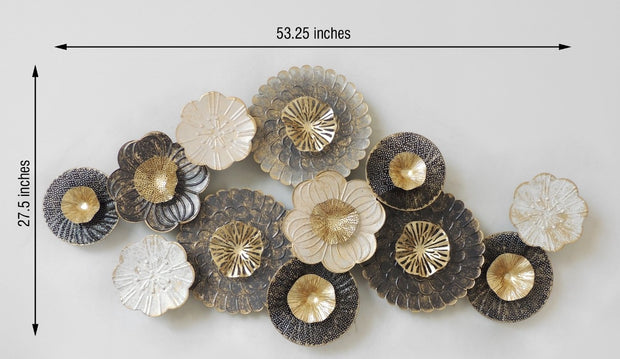 CONTEMPORARY BLOOMY GREY AND WHITE WALL DÉCOR WITH METAL FINISH