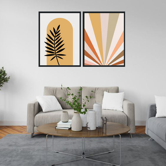 MODERN MATTISSE INSPIRED ABSTRACT PLANT ART FRAMES WITH GLASS- SET OF 2