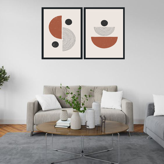 CURVED PRISMATIC FRAMED ABSTRACT ARTWORK FRAMES WITH GLASS-SET OF 2