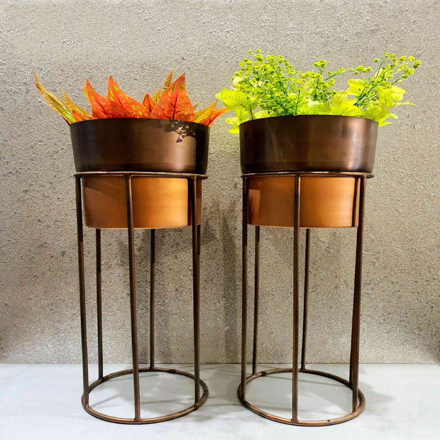 ANTIQUE DOUBLE COLORED METALLIC PLANTER
