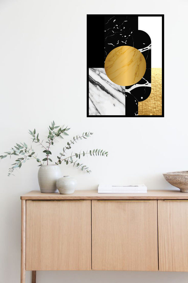 SWANKY ABSTRACT PICTURE FRAME IN BLACK, WHITE AND BEIGE WITH GLASS-SINGLE