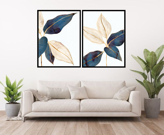 JAPANESE LAUREL DUSKY BOTANICAL FRAMES WITH GLASS- SET OF 2