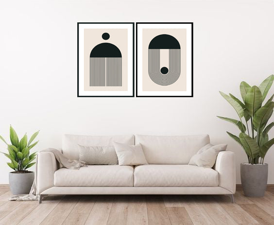LUCULENT  GEOMETRIC PICTURE FRAMES IN BLACK AND WHITE WITH GLASS- SET OF 2