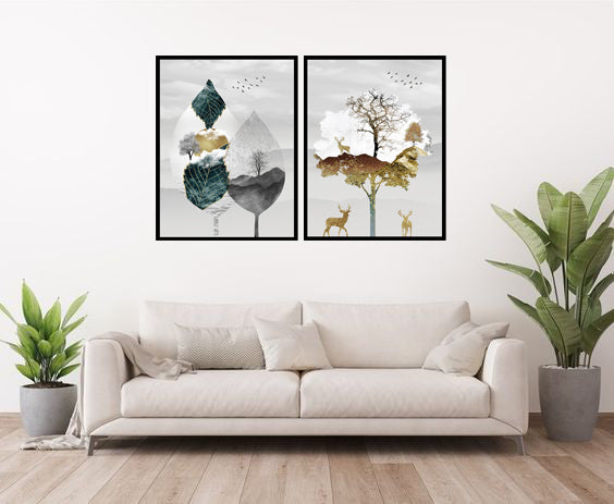 2 TYPE ETERNAL NATURAL STAGE SETTING WALL ART FRAMES WITH GLASS-SET OF 2
