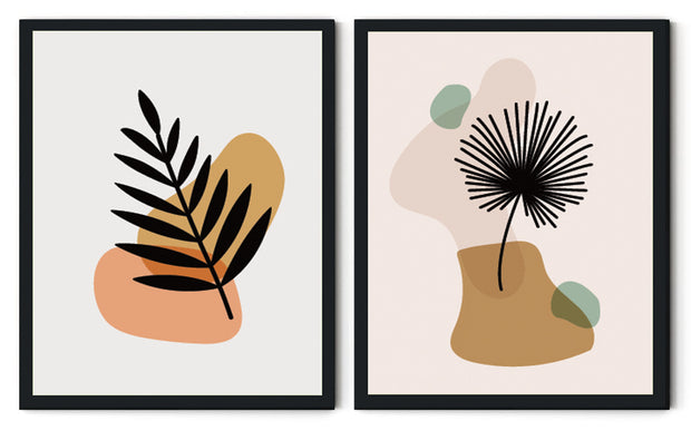 BOTANICAL MINIMALISTIC LEAVES PICTURE FRAMES WITH GLASS- SET OF 2 (1)