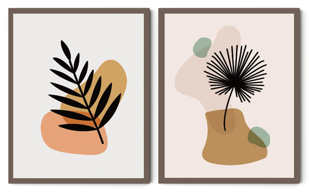 BOTANICAL MINIMALISTIC LEAVES PICTURE FRAMES WITH GLASS- SET OF 2 (1)
