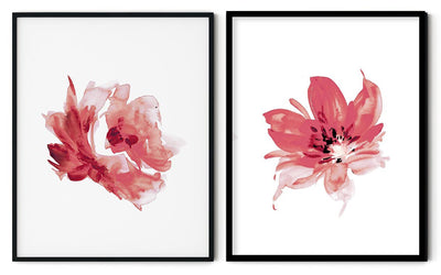 RED ROSE FLOWERS BOTANICAL PICTURE FRAMES WITH GLASS- SET OF 2 (2) By Alexander A. Parks