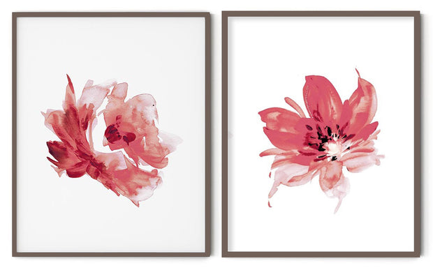 RED ROSE FLOWERS BOTANICAL PICTURE FRAMES WITH GLASS- SET OF 2 (2) By Alexander A. Parks