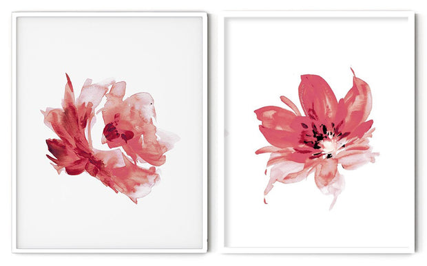 RED ROSE FLOWERS BOTANICAL PICTURE FRAMES WITH GLASS- SET OF 2 (2) By Alexander A. Parks