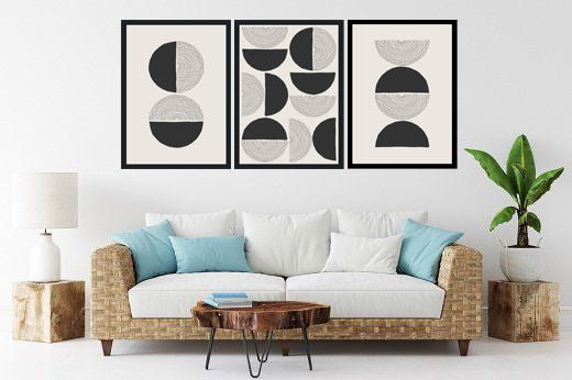 CIRCULAR NORDIAC LINE ABSTRACT BLACK & WHITE FRAMES WITH GLASS-SET OF 3