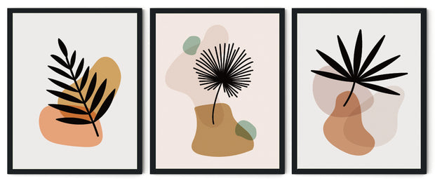 BOTANICAL MINIMALISTIC LEAVES PICTURE FRAMES WITH GLASS- SET OF 3 (1)