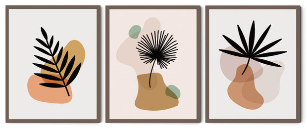 BOTANICAL MINIMALISTIC LEAVES PICTURE FRAMES WITH GLASS- SET OF 3 (1)