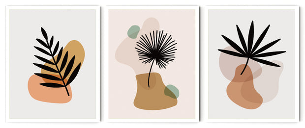 BOTANICAL MINIMALISTIC LEAVES PICTURE FRAMES WITH GLASS- SET OF 3 (1)