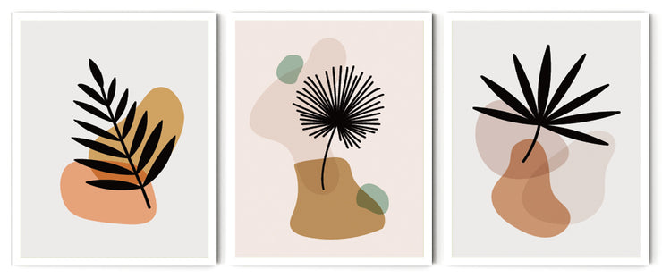 BOTANICAL MINIMALISTIC LEAVES PICTURE FRAMES WITH GLASS- SET OF 3 (1)