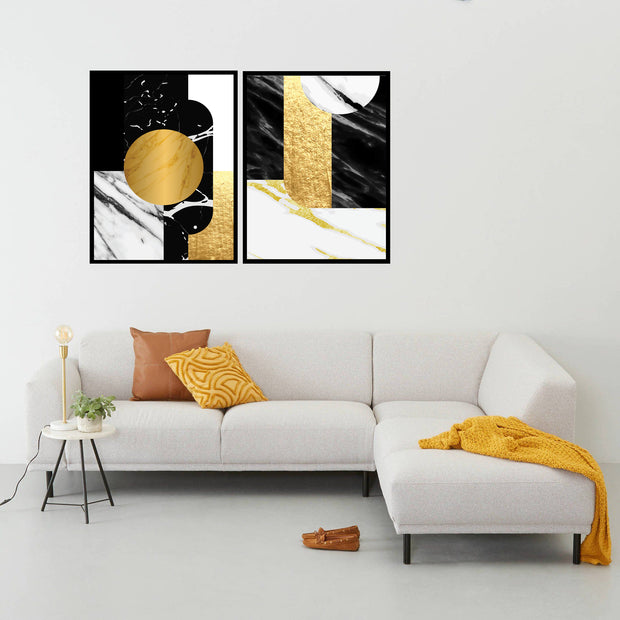 RAKISH ABSTRACT PICTURE FRAMES IN BLACK, WHITE AND BEIGE WITH GLASS-SET OF TWO