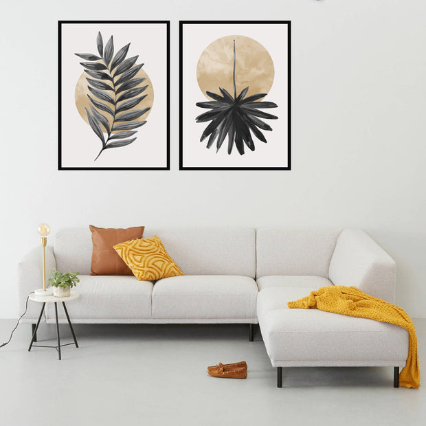 ELEGANT FERN LEAVES WALL ART FRAMES WITH GLASS- SET OF 2
