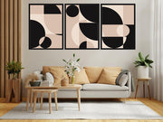 FIGURATIVE GEOMETRIC MURAL ART FRAMES WITH GLASS-SET OF 3