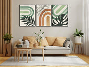 GREENISH MUSTARD COMBO OF GEOMETRICAL ART FRAMES WITH GLASS-SET OF 3