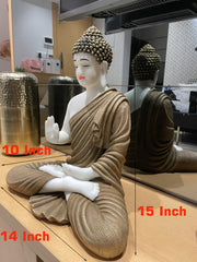 Skillfully handcrafted white and golden Gautam Buddha idol