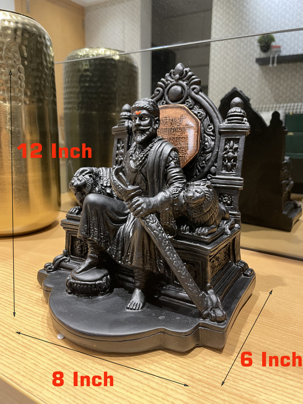 Custom-made dexterous full black Shivaji Maharaj idol