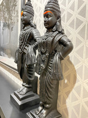 Proficiently Handcrafted Full Black God Vithal Rukmini Idols