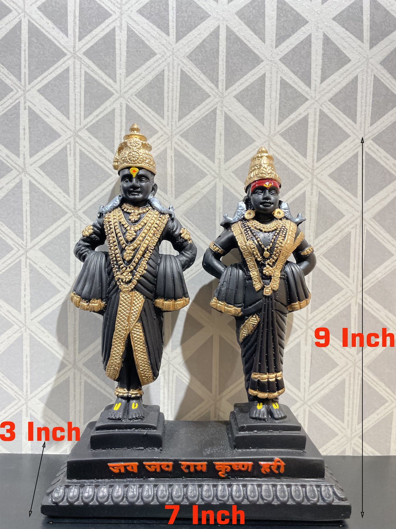 Competently handcrafted black and golden god Vitthal Rukmini idol ...