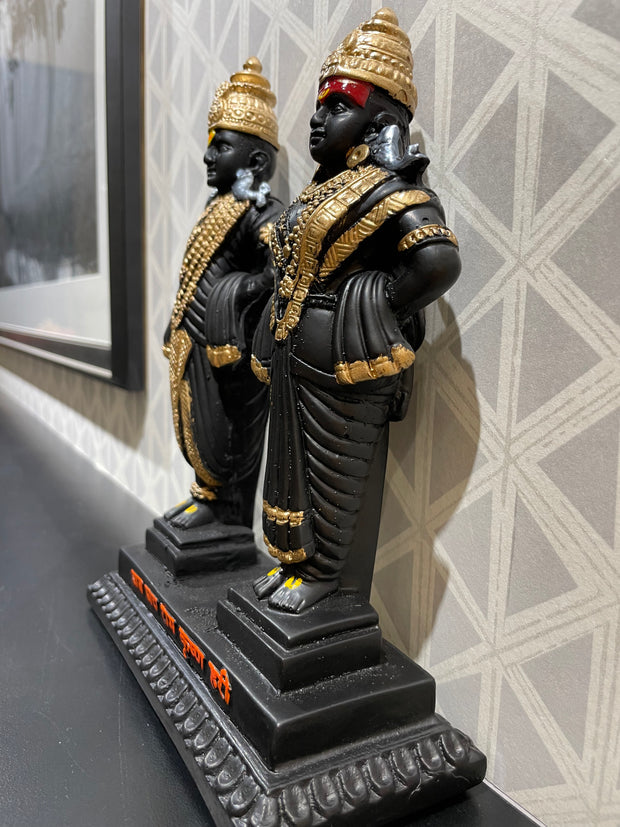 Competently handcrafted black and golden god Vitthal Rukmini idol