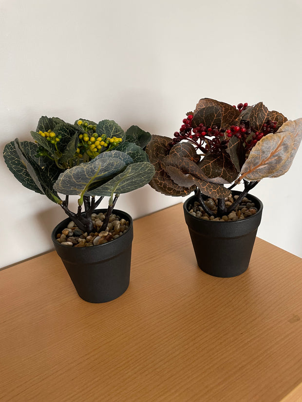 BLACK FIBER PLANT POT WITH BROWN LEAVES