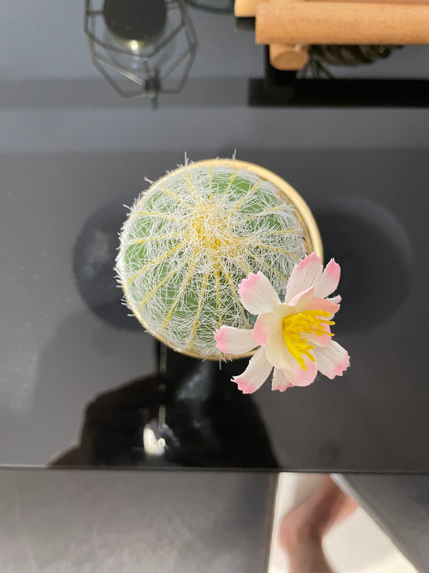GOLDEN CERAMIC PLANTER WITH ARTIFICIAL LEAVES