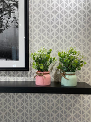 MULTICOLORED  INDOOR PLANTERS WITH ARTIFICIAL LEAVES (SET OF TWO)
