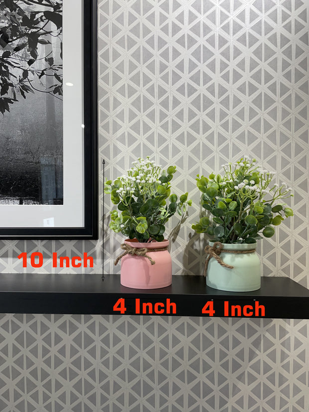 MULTICOLORED  INDOOR PLANTERS WITH ARTIFICIAL LEAVES (SET OF TWO)