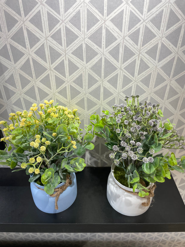 MULTICOLORED  INDOOR PLANTERS WITH ARTIFICIAL LEAVES (SET OF TWO)