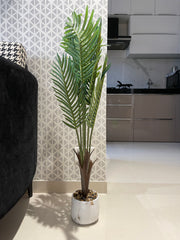 WHITE CERAMIC CORNER PLANT POT WITH ARTIFICIAL LEAVES