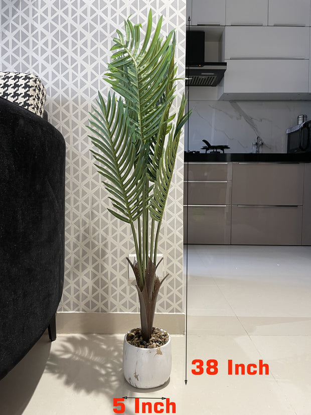 WHITE CERAMIC CORNER PLANT POT WITH ARTIFICIAL LEAVES