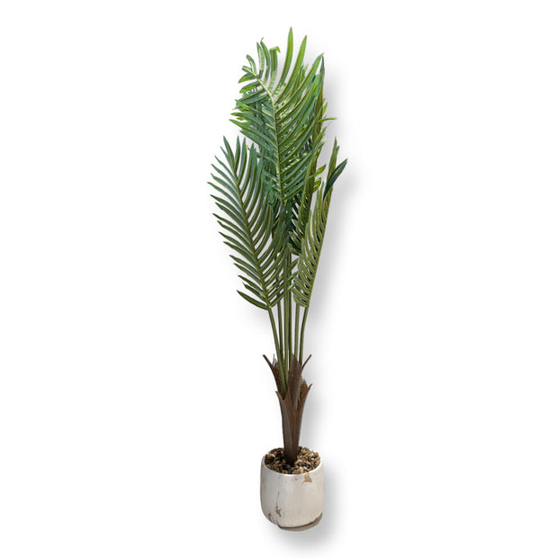 WHITE CERAMIC CORNER PLANT POT WITH ARTIFICIAL LEAVES