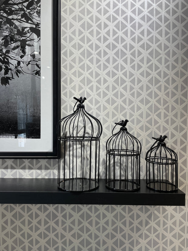 Traditional antique black metal cage set of three