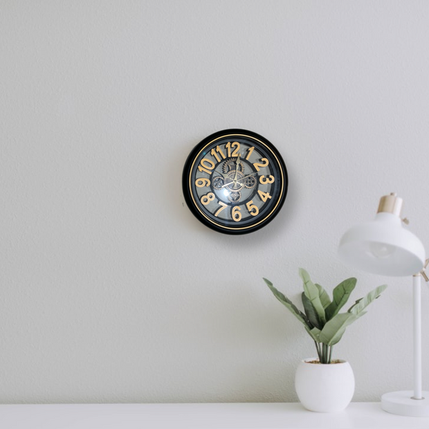 DECORATIVE ACRYLIC SPIRAL BLACK FIBER WALL CLOCK