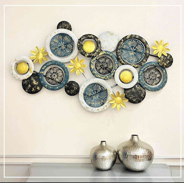 ANTIQUE MULTISIZE CIRCULAR GOLDEN FLOWER METAL WALL ART