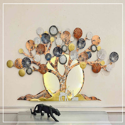 IRON METAL FRAMED MULTICOLORED LEAVES WITH BRANCH WALL ART
