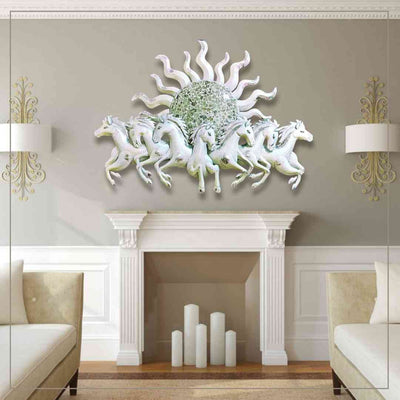 ANTIQUE SILVER COLOUR 7 HORSE RUNNING WALL ART