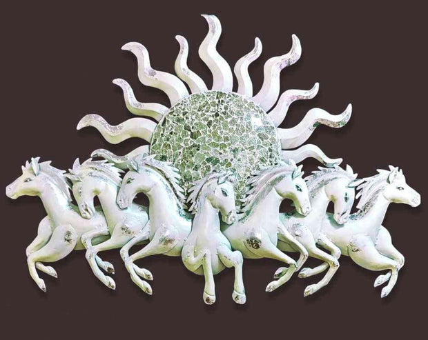 ANTIQUE SILVER COLOUR 7 HORSE RUNNING WALL ART