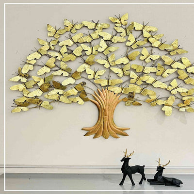 BUTTERFLY-SHAPED LEAVES HANDCRAFTED TREE WALL ART IN GOLD WITH BACKLIGHT