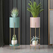 INDOOR ANTIQUE LARGE CERAMIC & METAL PLANTER
