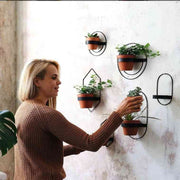 SPHERICAL MOON SHAPED BLACK METALLIC WALL MOUNTED INDOOR PLANTER