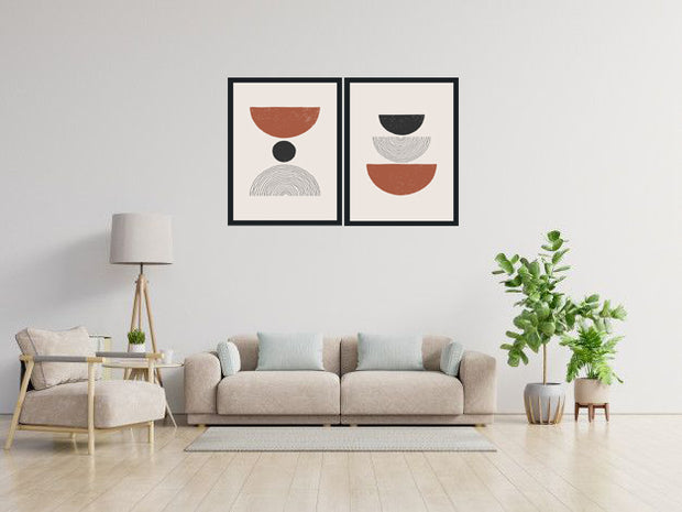 CRESCENT SHAPED FIGURATIVE ABSTRACT FRAMES WITH GLASS-SET OF 2